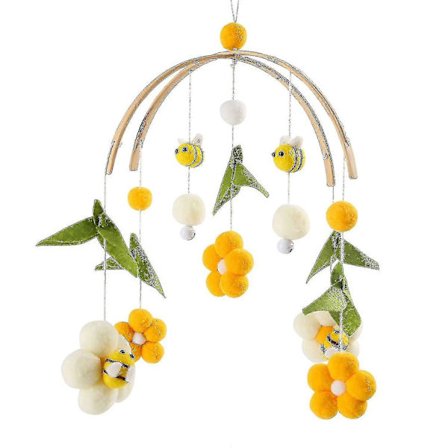 Mobil Baby Tre + Ullkule, Friske Blomster Og Bier, Nyfødtgave Til Baby (bie)