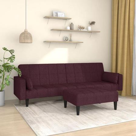Vidaxl Bäddsoffa 2-sits Med Två Kuddar Och Fotpall Lila Tyg Lila