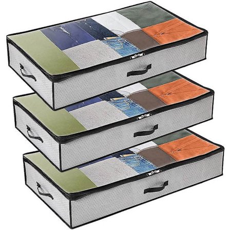3-pack förvaringsväska under sängen, stor hopfällbar förvaringsväska under sängen i non-woven-tyg, täcke