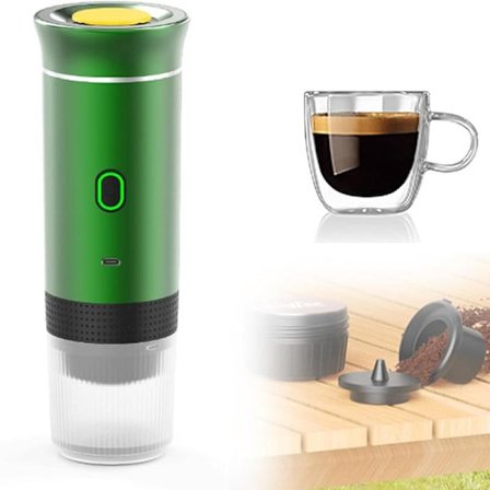 Bærbar espressomaskine, selvopvarmende rejsekværn, perfekt til camping, vandring, grøn