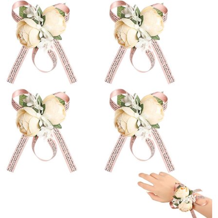 4 stk. bryllupshåndledsblomster, håndledsblomster til bryllup, kunstige blomster til håndled, corsage til bryllup, sororitetsbegivenhed, fødselsdag