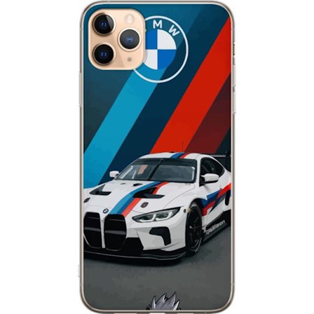 Kompatibelt Mobilskal till Apple Apple iPhone 11 Pro Max BMW M Sport design med vit racingbil och klassiska M ränder exklusivt bilmotiv perfekt för