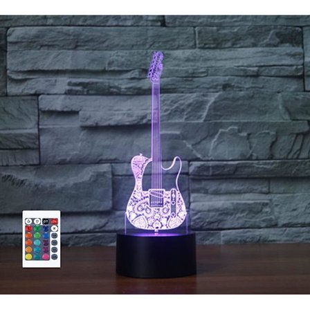3D-kitara Kaukosäädin 16 Värillinen Yövalo Illuusio Akryyli LED-pöytä Yöpöydän Lamppu Lasten Makuuhuoneen Työpöydän Koriste Syntymäpäivälahjat Leikki 