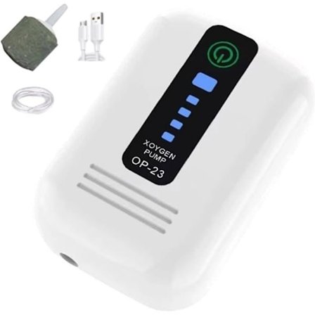 Akvarieluftpumpe - Kompakt USB-pumpe - Støjsvag - Forlænget batterilevetid - Sort