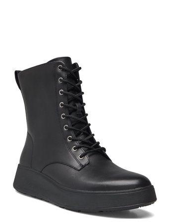 F-Mode Leather Lace-Up Flatform Ankle Boots Black FitFlop