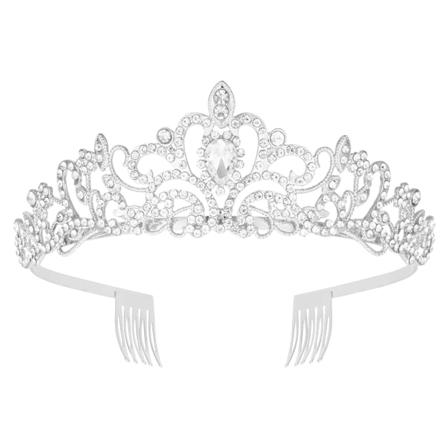 Bryllupstiara Prinsesse Dronning Tiara Hodebånd Krystall Tiara Krone med Kam for Jente Kvinner Brud Bryllup Prom Prinsesse Bursdagsfest (Sølv)