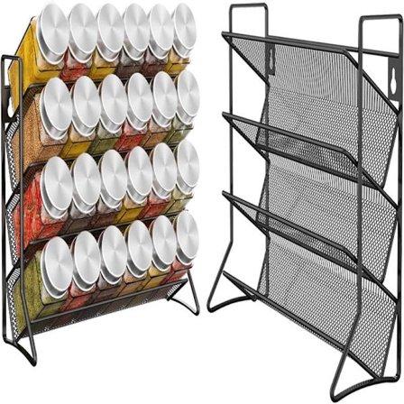 3-etasjers krydderhylle Frittstående metall Kjøkkenhylle urter Krydderflasker Bokser Oppbevaring Ryddig Krydderholder for benkeplate Skap-FQ-