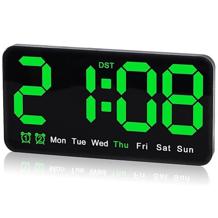 Digital väggklocka, 9,5 tum, LED-väckarklocka med stora siffror, dubbla larm, för vardagsrum sovrum Cl