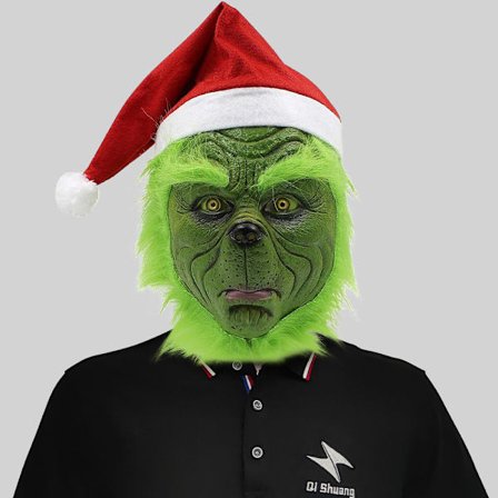 7-delars The Grinch Kostym Jul Cosplay Vuxen Jultomtedräkt Outfit Set + Mask A-WELLNGS Endast Mask Endast Mask Endast Mask Endast Mask ONE SIZE