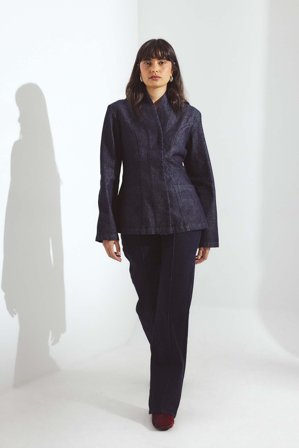 NA-KD Jean taille mi-haute à jambes larges et surpiqûres sanglantes - Jeans taille mi-haute - Bleu - EU 34