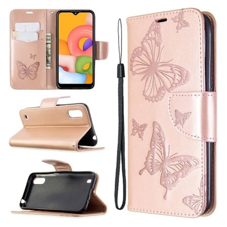 Butterfly läder Samsung Galaxy A01 fodral - Rosa