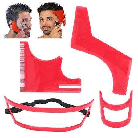 Skjeggforming og hårklippingsverktøysett, 4 deler Skjeggbarberingsmal Hårstylingverktøy Halslinjeklippingsmal Guide for menns pleie