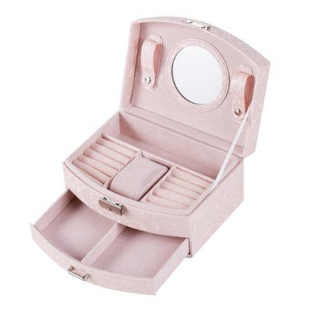 Smyckeskrin för kvinnor, smyckeskrin i PU-läder för ringar, örhängen, halsband, armband och synliga, hårnålar, klocka