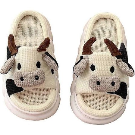 Bomullstøfler med tegnet ku, innendørs utendørstøfler for kvinner