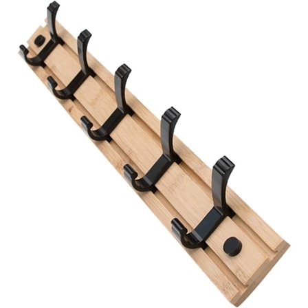 Vægmonteret træfrakkeholder, bevægelige kroge, justerbar afstand