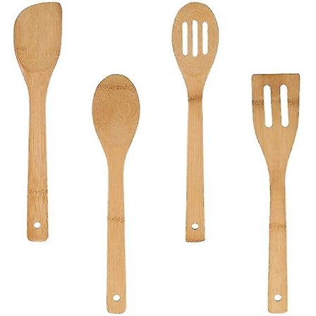 4 Bambuköksredskap i Trä, Diskmaskinsäkra Spatel Sked