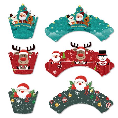 Juldekoration för tårta - Flaggor och kort i papper