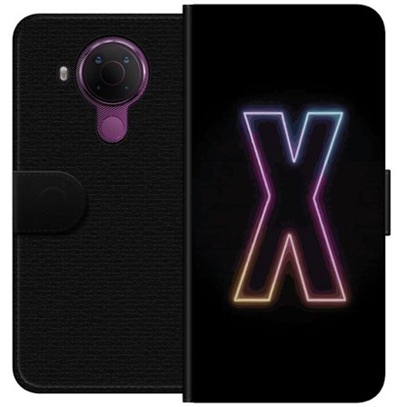 Yhteensopiva Lompakkokotelo Nokia Nokia 5.4 Neonkirjain X voimakkaissa väri vaihteluissa mustaa taustaa vasten, voimakas typografinen suunnittelu sel