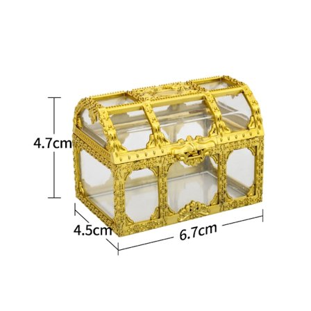 Genomskinlig Golden Treasure Box Guld Treasure Box Godis Box Roliga barn Födelsedagstårta Efterrätt Bordsfest Dekoration Prydnader