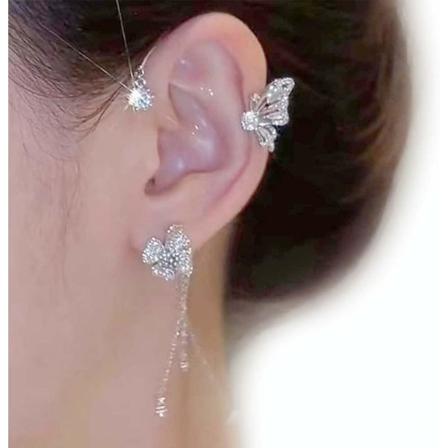 (Sølv) Elegant sommerfugl blomst dusk øredobber, flygende sommerfugl øredobber uten piercing, skinnende zirkon sommerfugl øreklips