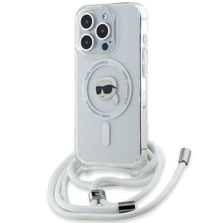 Karl Lagerfeld Crossbody IML Karl Head MagSafe-etui til iPhone 15 Pro - gennemsigtig