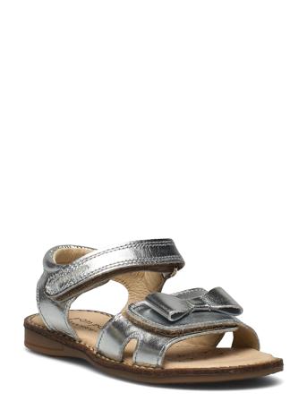 Open Heel Bow Sandal Silver Pom Pom