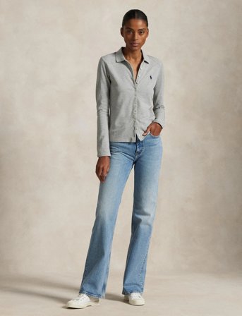 Polo Ralph Lauren Buttoned-Placket Long-Sleeve Polo Shirt - Grey - XS