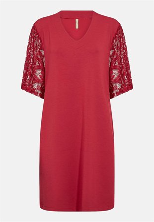 Soyaconcept - Superblød jerseykjole med blondeærmer i rød til damer i størrelse S (38) - Cellbes