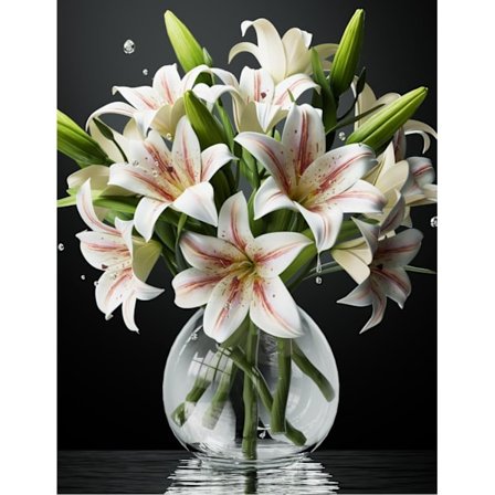 6 STK Kunstige Liljer Sæt, Kort Stilket Kunstige Blomster med 12 Hoveder Fuldt Udsprungne Liljer og 6 Knopper til Kontor/Bryllup/Hjem