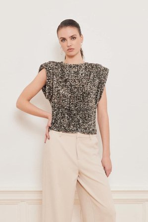 Sunset Sequin Top Antique Silver M