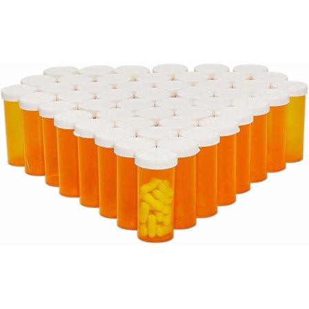 50 stk. Tomme Pilleflasker med Låg, Receptpilleflasker, Beholdere (orange
