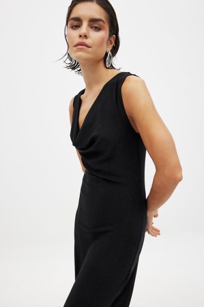 NA-KD - Maxikjole med glitter og vannfallseffekt - Festkjoler - Svart - XS