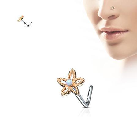 Blomformad L-näspiercing I Rose Guldpläterad 316l Stål/ Vit Opal