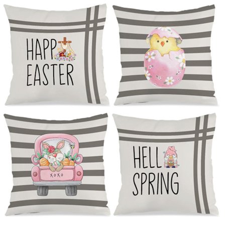 Set med 4 randiga påskörngott, 45x45cm polyesterkuddöverdrag för soffa sovrum vardagsrum