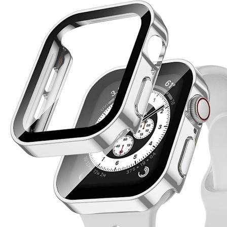 Vanntett etui for Apple Watch 7 8 9 45mm 41mm skjermbeskytter glass + deksel støtfanger herdet glass iWatch 5 SE 6 44mm 40mm tilbehør sølv sølv Silver