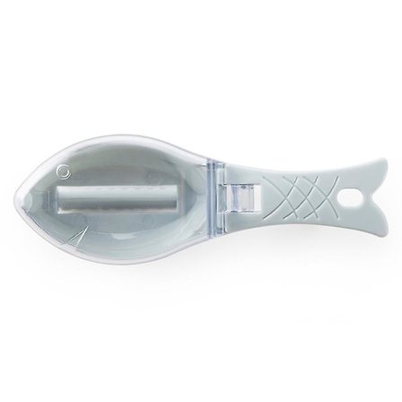 2 stk. blå kreative fiskformede fiskeskælskrabere til køkken med låg, stænksikker og hængende skælskraber