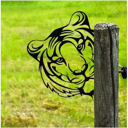 Metallista koriste aitaan - Tiikeri, Ulkotilojen kodin sisustus puutarhaan