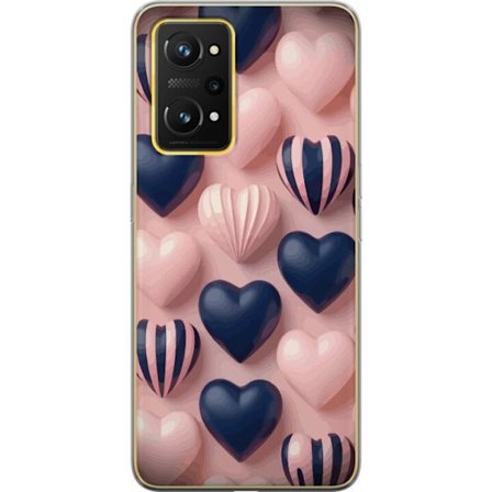 Kompatibel Mobilcover til Realme GT Neo 3T Bløde tredimensionelle hjerter i lyserød og navytoner i et romantisk mønster