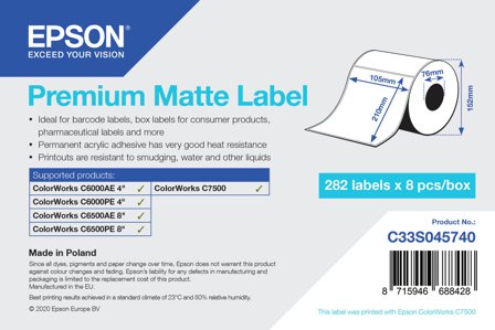 Epson Premium - stanseskårne etiketter - matt - 2256 etikett(er) - 105 x 210 mm
