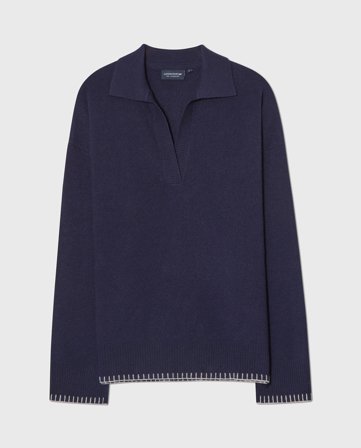 Lexington Strikket polo sweater i merino uld, mørkeblå
