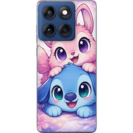 Kompatibel Mobilcover til Motorola Motorola Edge 60 Sød kawaii illustration med pink og blå fantasidyr, store øjne og bløde farver perfekt til bø