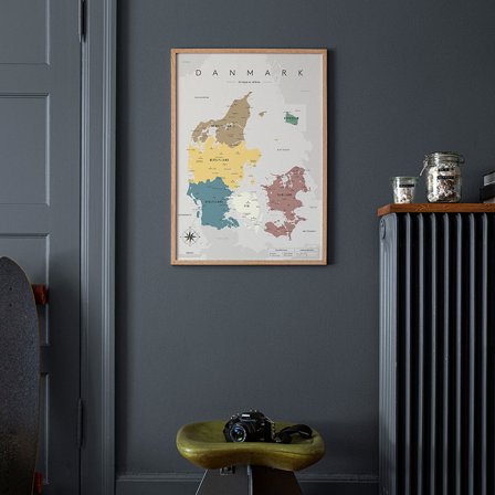 Plakat med Danmarkskort i 50x70 fra Gehalt — Et smukt og stilrent kort