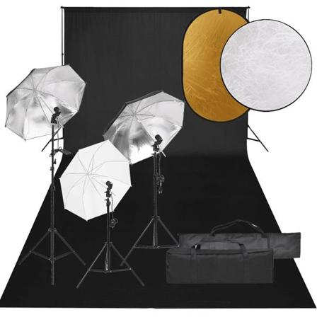 Vidaxl Fotostudio Med Lampor, Bakgrund Och Reflexskärm Svart