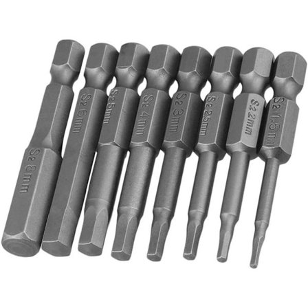 8 stk. 50 mm magnetiske sekskant skruetrækkerbits sæt S2 stål sekskant hoved skruetrækkerbits H1.5-H8 1/4 tommer sekskant skaft skruetrækkersæt