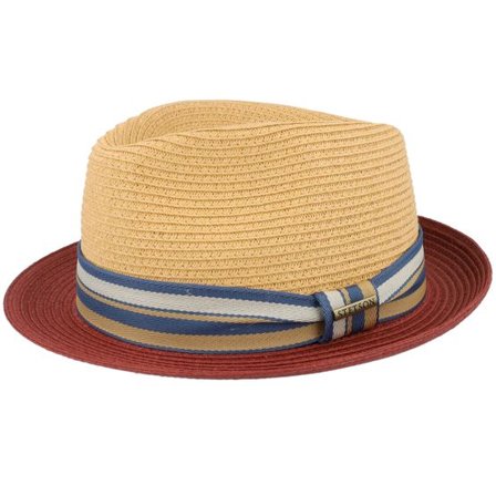 Stetson - Beige straw Hatt - Red/Beige Trilby Straw Hat @ Hatstore