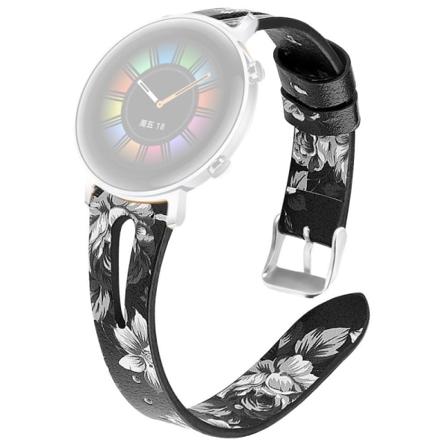 20mm Universal yksinkertainen aito nahkainen kellonhihna - Musta Nahka / Harmaa Kukka Multicolor