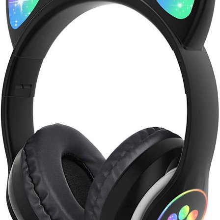 Vakkert stereo gaming headset med mikrofon, katteøre, kult svart