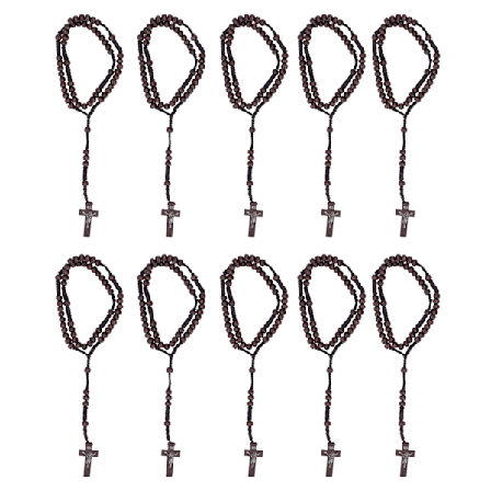 10 stk. Træ Rosenkrans Jesus Aftryk Katolsk Unisex Stil Naturlig Træperle Kors Rosenkrans Halskæde Smykker til Mænd Kvinder Mørkebrun