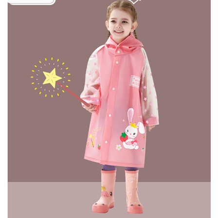 Barnerosa regnkåpe i rosa (passer til høyde 105-115 cm)