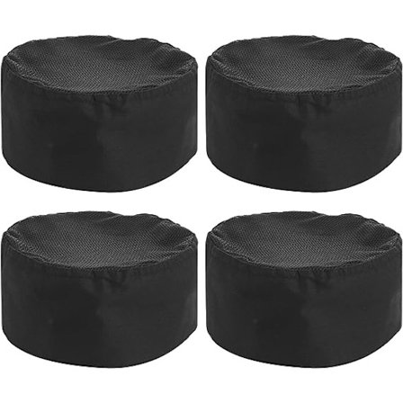 Set med 4 svarta kockhattar Justerbar köksmössa Elastiskt band En storlek Svart andningsbar mesh topp